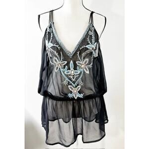 Forever 21+ Top | Black Beaded Embroidered Sheer Top - Size 1X